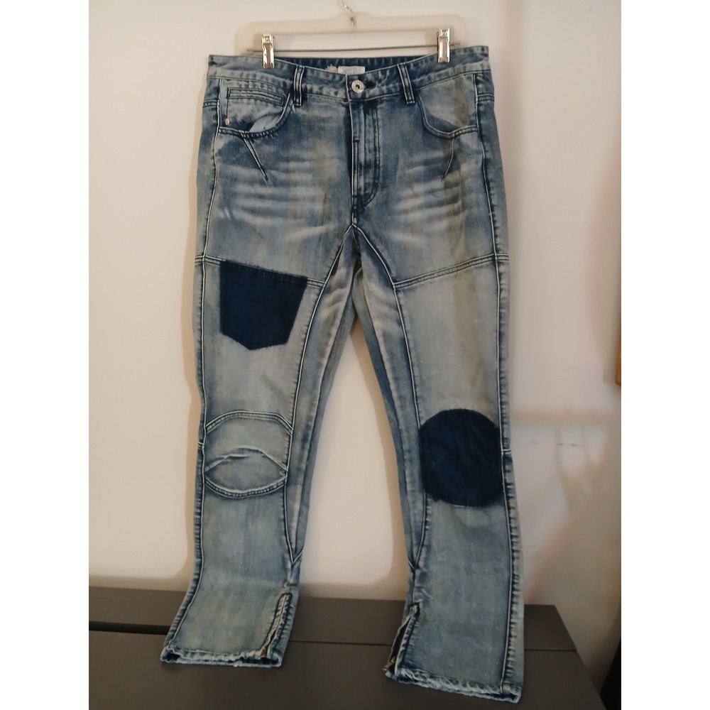 Staple Pigeon Mens Patchwork Denim Jeans Light Wash Ankle Zip Blue Size 36